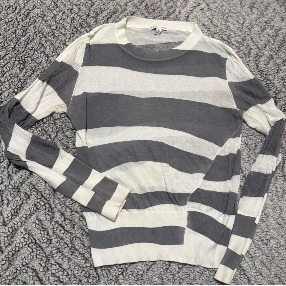 Striped Long Sleeve Top - Gray and White